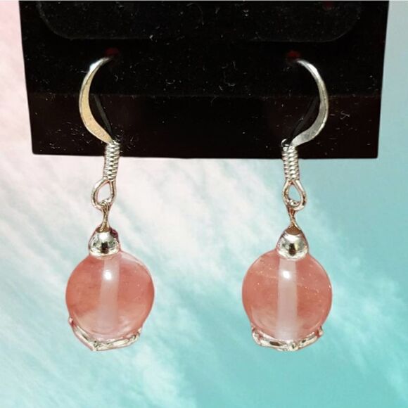 Earrings Handmade with Cherry Quartz on Silver Plated findings - Picture 1 of 4